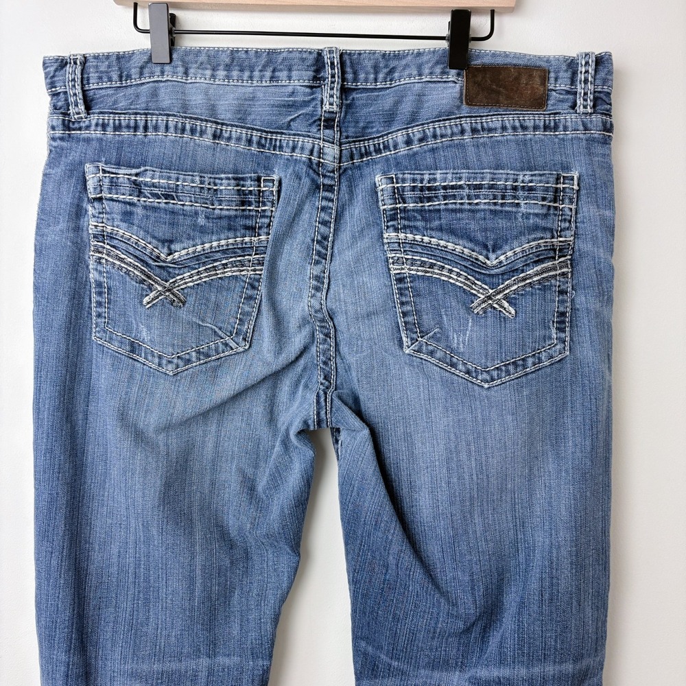 BKE Buckle‎ Tyler Straight Distressed Denim Jeans Mens 40S Blue Thick Stitch Y2K - Picture 8 of 14